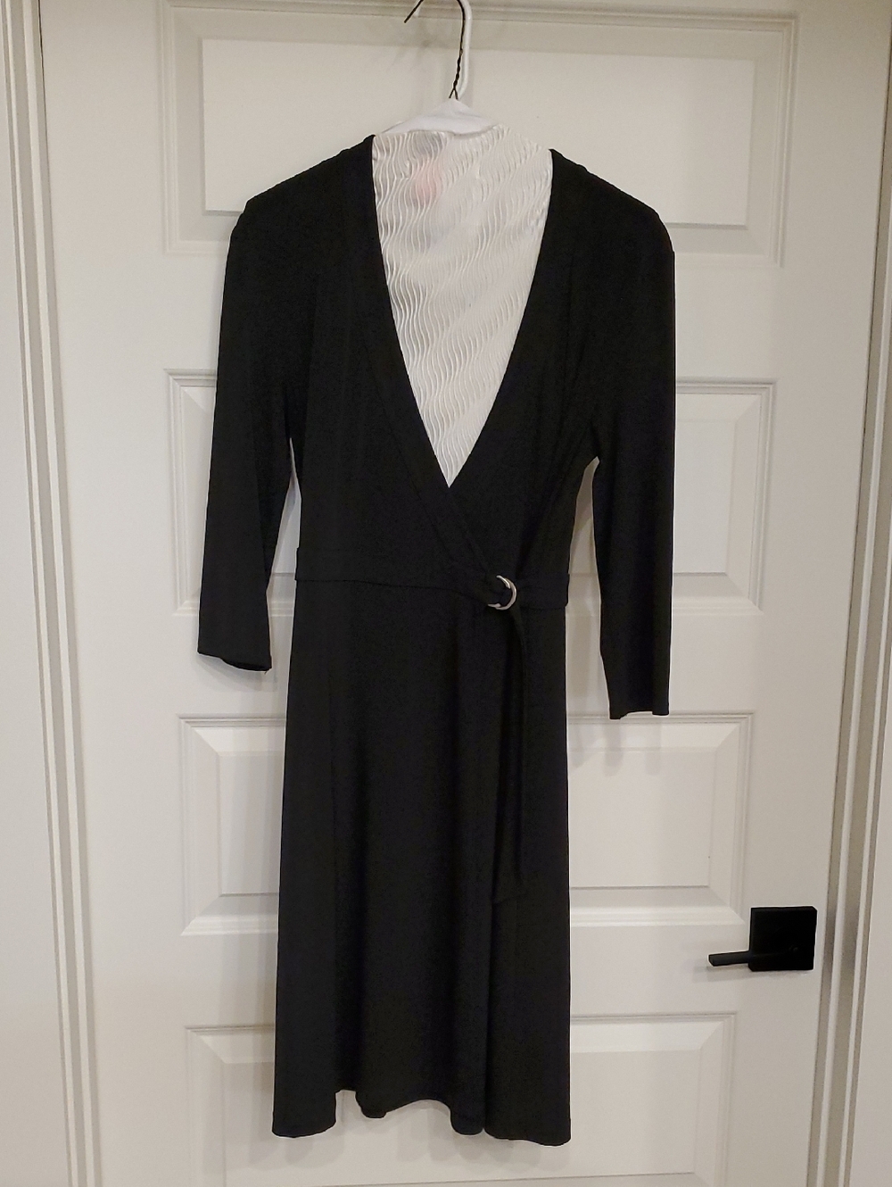 White House Black Market Black Long-Sleeve Wrap Dress with D-Ring